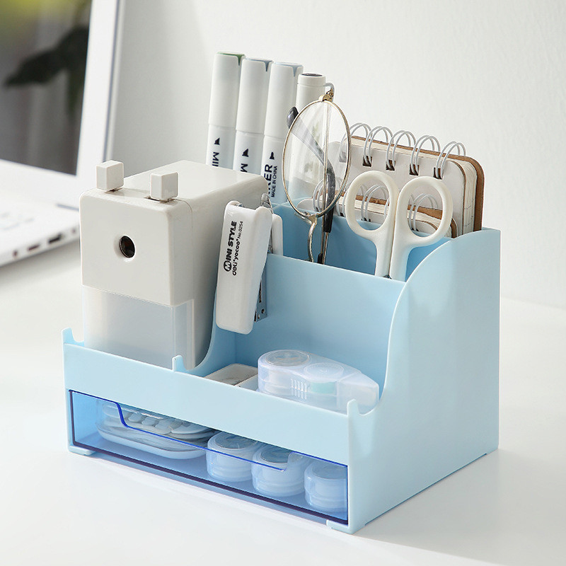 

Desktop Storage Box Pen Holder Stationery Cosmetics Lipstick Organizer With Drawer Large Capacity Debris Storage Office Home