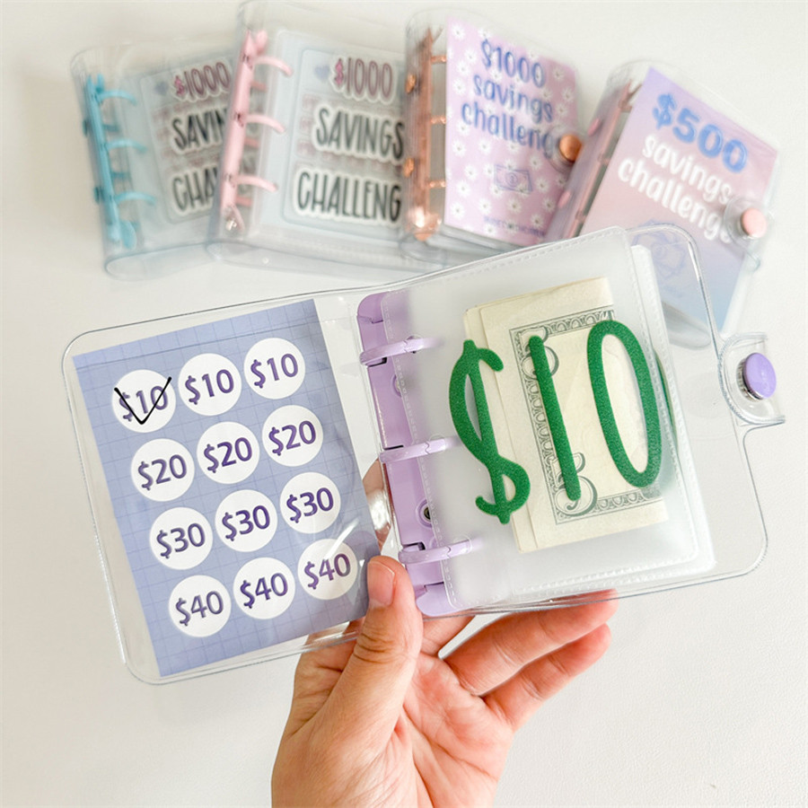 

SKYSONIC Mini 3 Holes $150/$300/$500/$1000 Mini Binder Savings Challenge,Refill Sheets Sleeves,Money Challenge Pocket Organzier