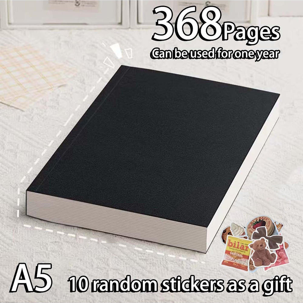 

368 pages black card kraft paper cover blank inner core soft copy thick notebook, randomly sent 10 sticker