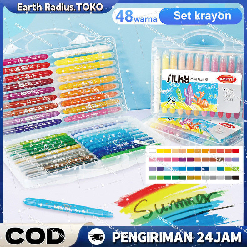 

Grasp Crayon Set 48 Warna Mata Sedang Silky Crayon Water Slicing Grasp Soluble Crayons Crayon