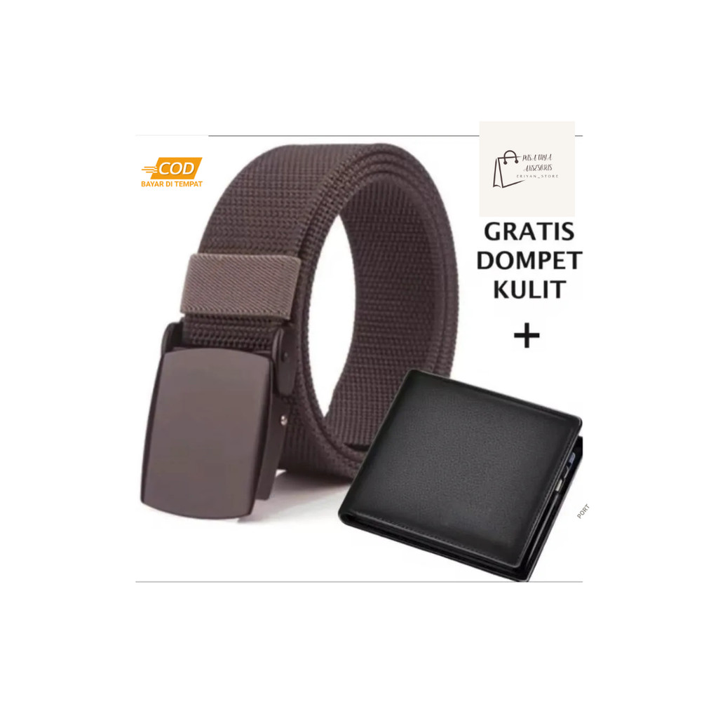 ( MEMO ) MURAH SEKALI PROMOFREE DOMPET - Ikat pinggang pria kanvas nilon anti sensor - gesper outdoo