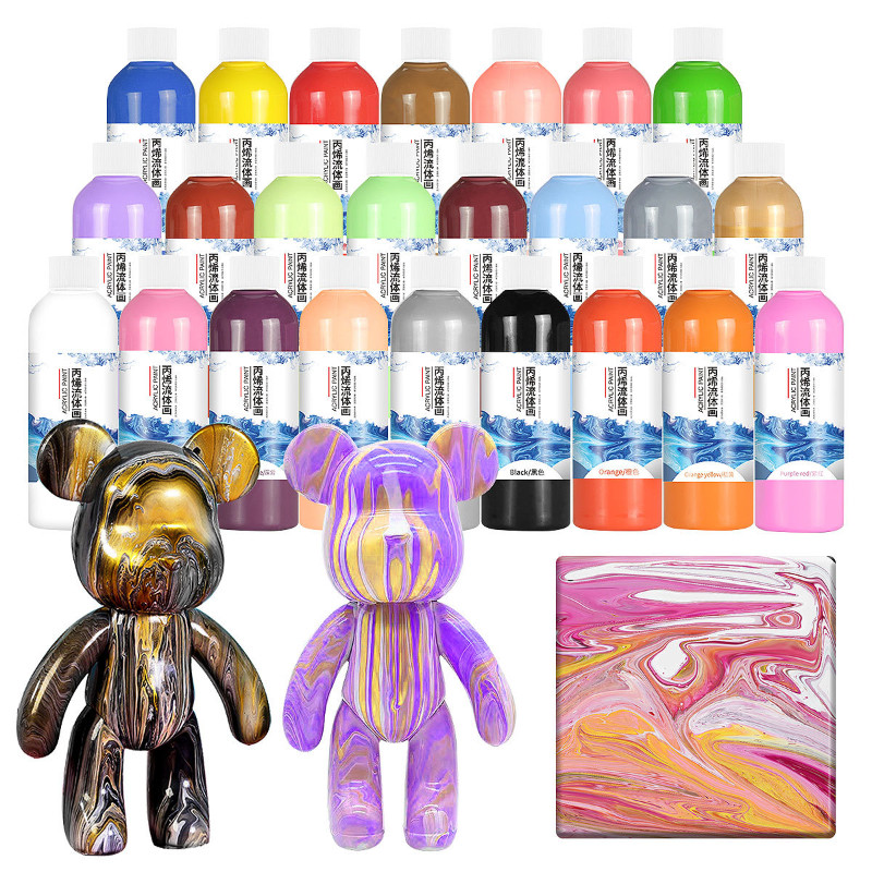 

24 Color 100ml Bottled Fluid Acrylic Pigment Bright Light Fast Drying Student Creative Painting Violent Bear DIY Coating