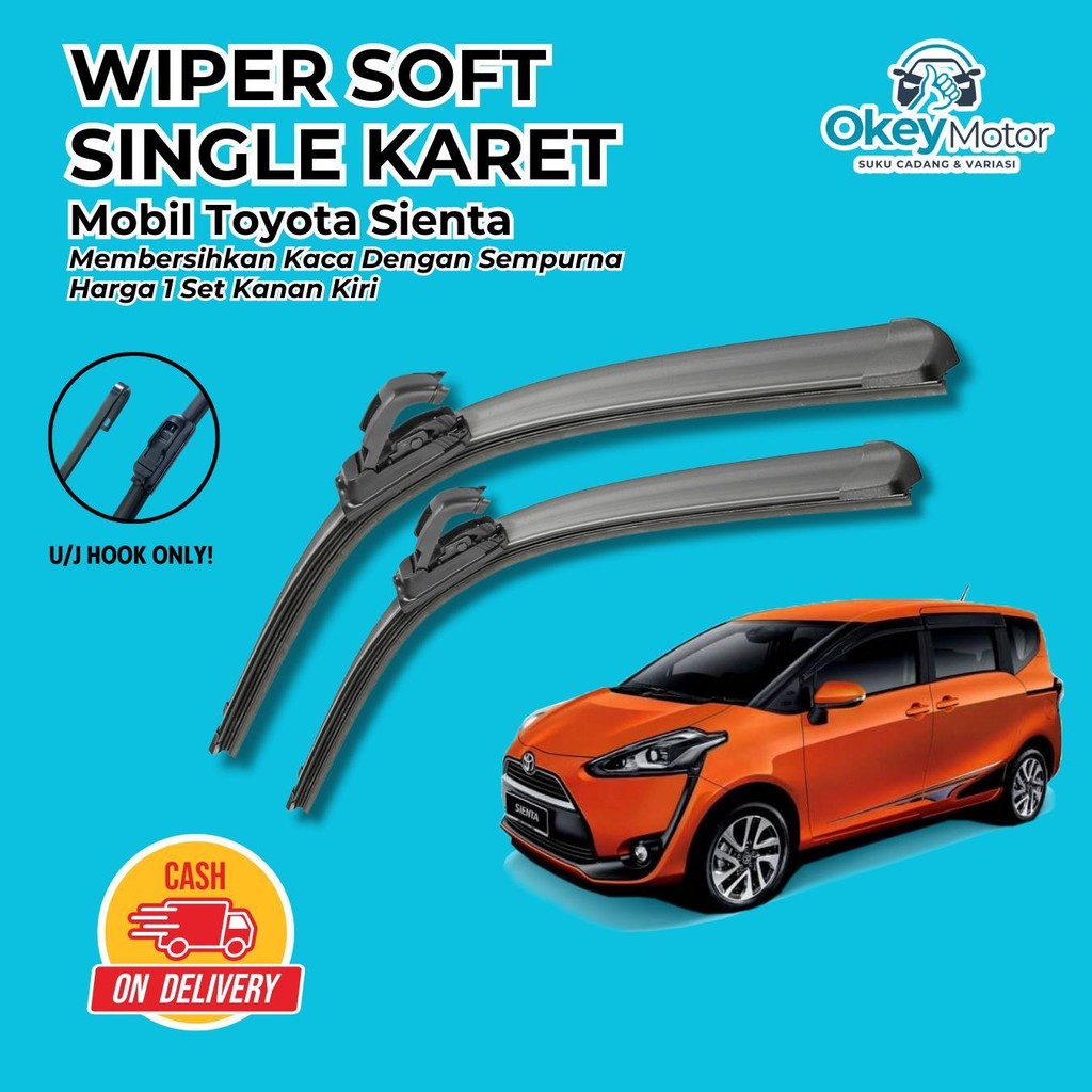 Wiper SOFT Toyota Sienta Frameless Model Single Karet Blade 1 Set Kiri dan Kanan Tanpa Rangka Besi P