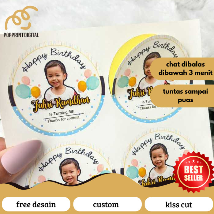 

PopPrints 2-4 Sticker Bulat Ulang Tahun Anak Stiker Ultah Free Design Template Birthday Bahan Chromo