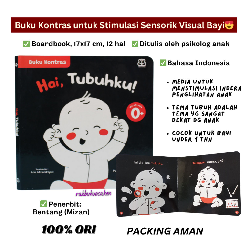 BOARDBOOK Buku Bayi Newborn Buku Anak Kontras : Hai, Tubuhku