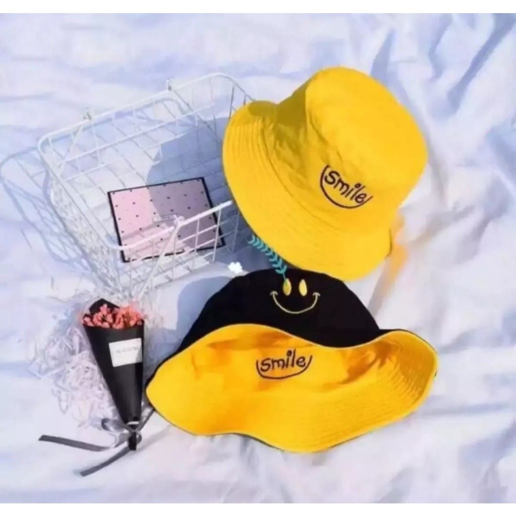 BUCKET KOREAN TOPI BUCKET TOPI BUCKET WANITA TOPI BUCKET PRIA TOPI BUCKET BORDIR SMILE TOPI BUCKET