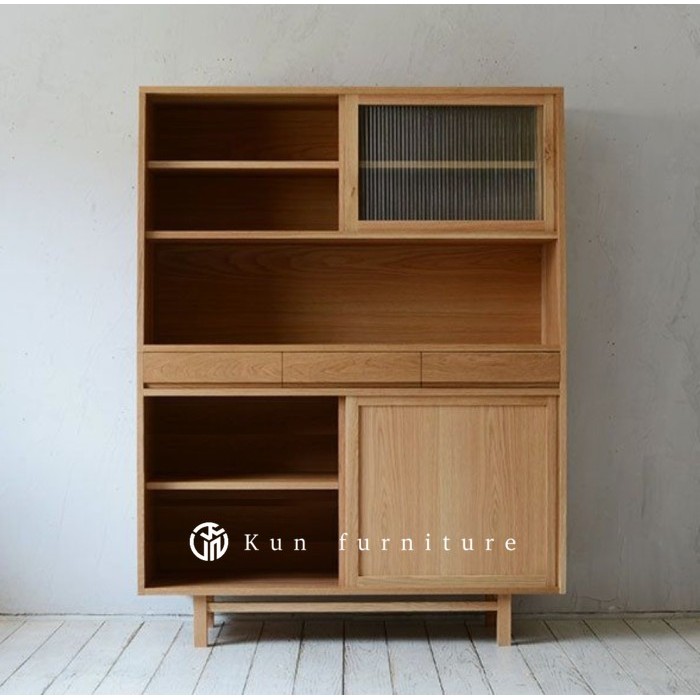 Lemari rak dapur lemari pajangan serbaguna minimalis kayu jati