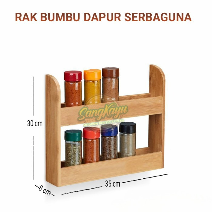 Rak kayu susun 2 tingkat rak bumbu dapur kayu rak dapur rak serbaguna - KAYU MAHONI