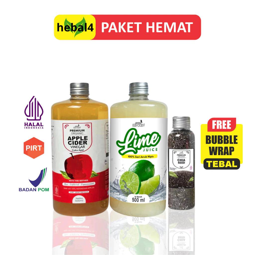 

Suur Lemon Paket Diet Sehat - Cuka Apel 500ML, ,Sari Nipis 500ml dan Chia Seeds 70Gr - Suur Lemoen -