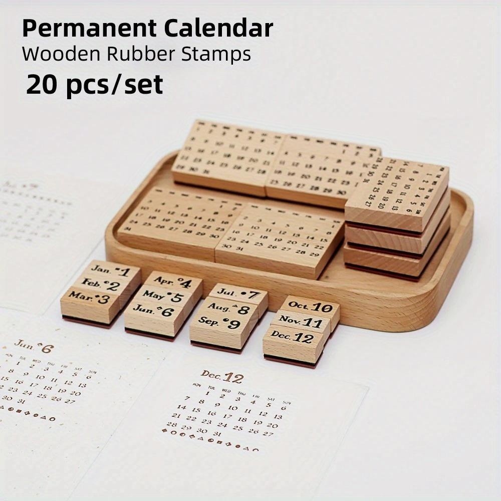 

20 Pc/set Permanent Calendar Wooden Rubber Stamps Scrapbooking Decoration Bullet Journaling DIY Craft Standard Stamp