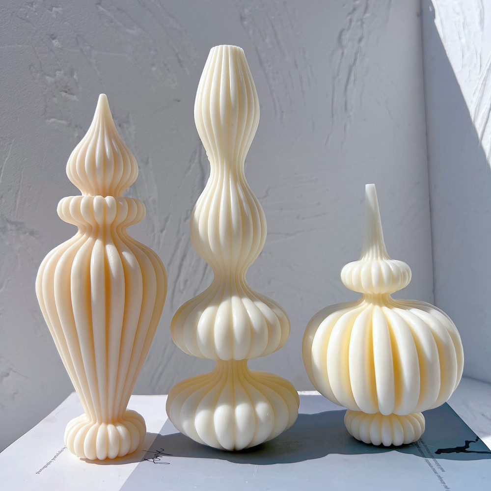 

3 Designs Irregular Pillar Candle Mold Roman Cylindrical Silicone Mould Geometric Abstract Decorative Striped Soy Wax Mold