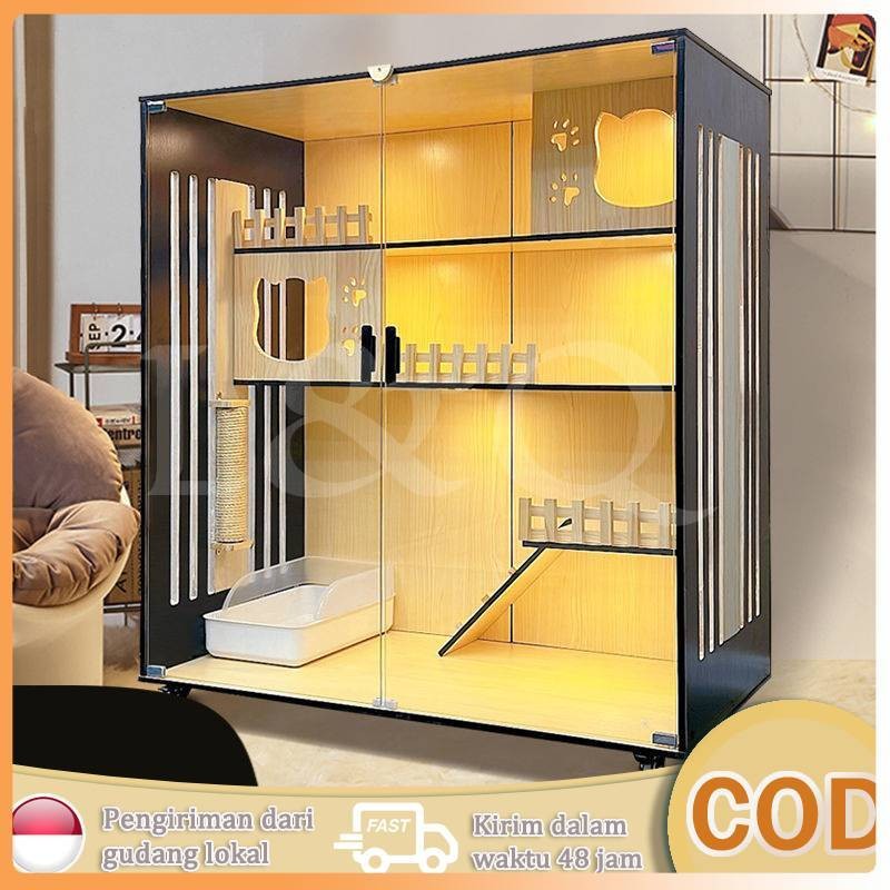 L&Q Rumah kucing mewah Kandang kucing Rumah kucing kayu tahan gores Vila Kucing Kandang kucing yang 