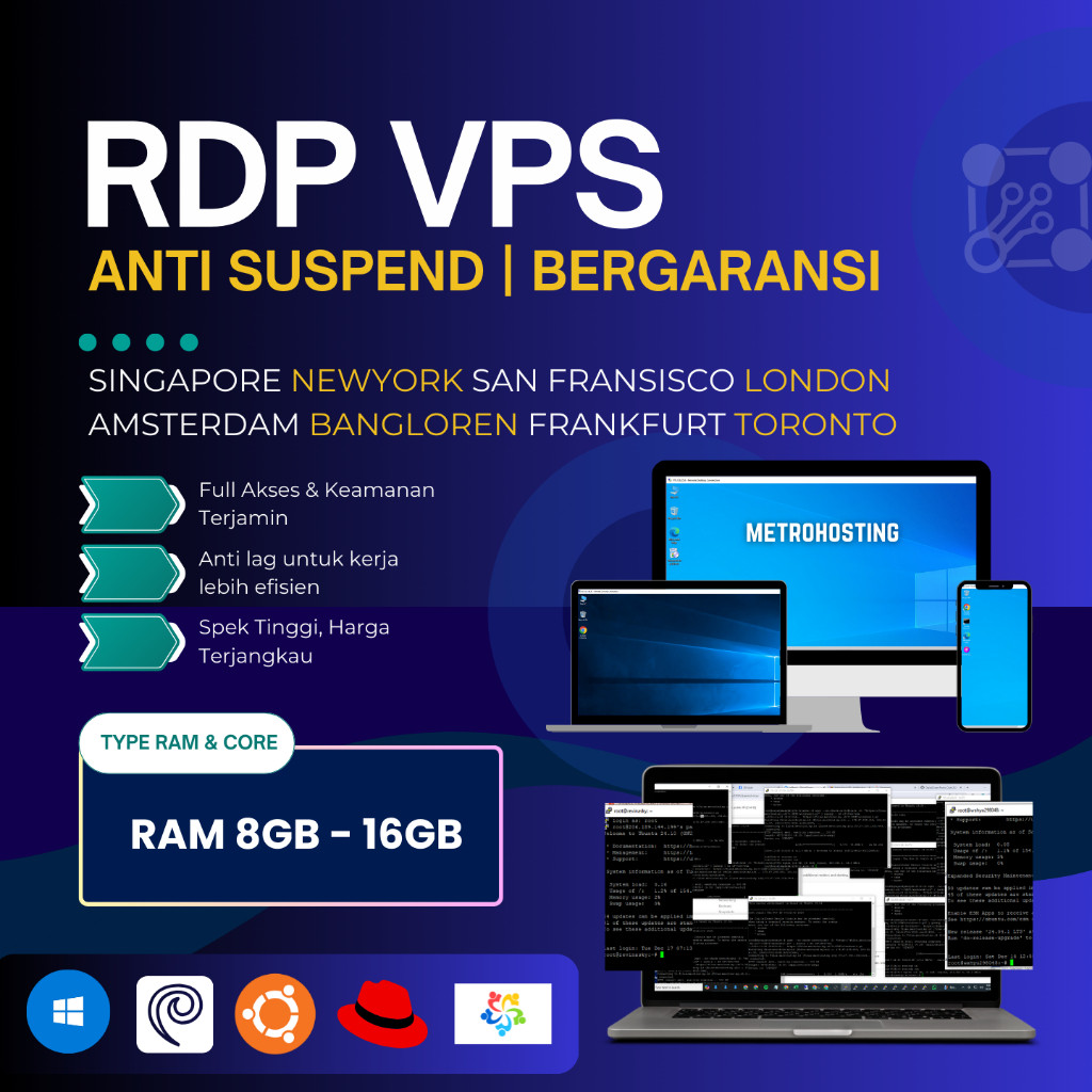 RDP Windows Spek Ram 8GB / Ram 16GB Full Admin
