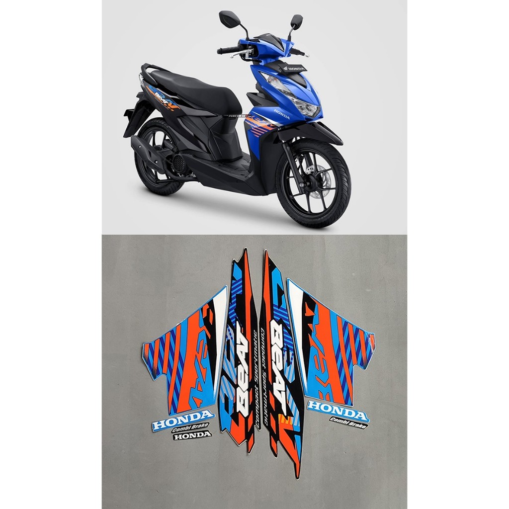 STIKER STRIPING LIS LES BODY MOTOR HONDA BEAT 2021 HITAM BIRU