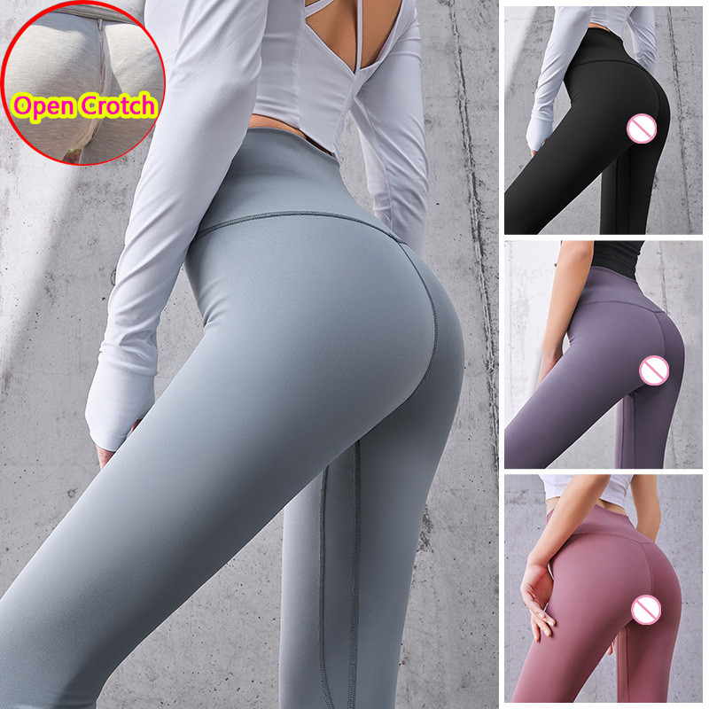 Woman Sexy Open Crotch Leggings Pants Couple Outdoor Sport Crotchless Panties Booty Lifting Pants wi