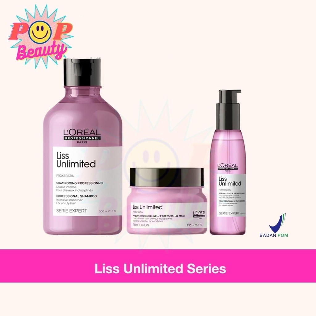 Loreal Serie Exprert Liss Unlimited Prokeratin Shampoo Hair Mask Blow Dry Serum Rambut Smoothing Nge