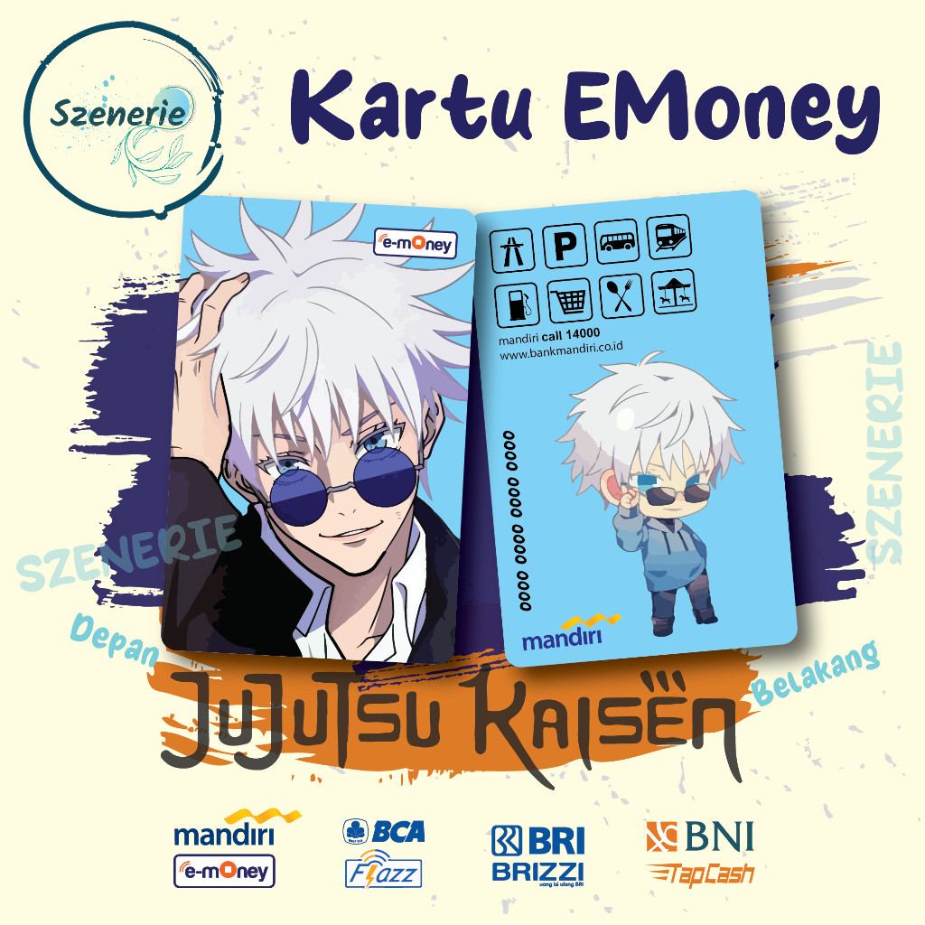 Emoney Gojo Satoru JJK Flazz gen 2 Kartu E-money Mandiri BCA Tapcash BNI Brizzi BRI NFC Lucu Jujutsu