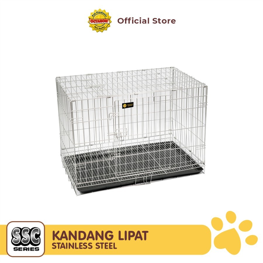 OCTAGON Kandang Lipat Stainless Steel 2 Pintu Anjing Kucing Kelinci Hewan Besi Anti Karat Besar Keci