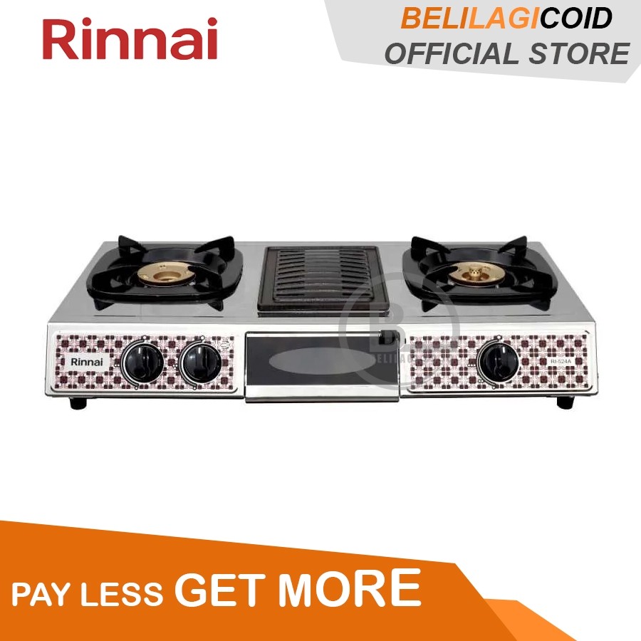 (cod) Rinnai Kompor Gas 3 Tungku Dengan Grill RI 524 A / Kompor Rinnai 3 Tungku RI-524A / Kompor Gas