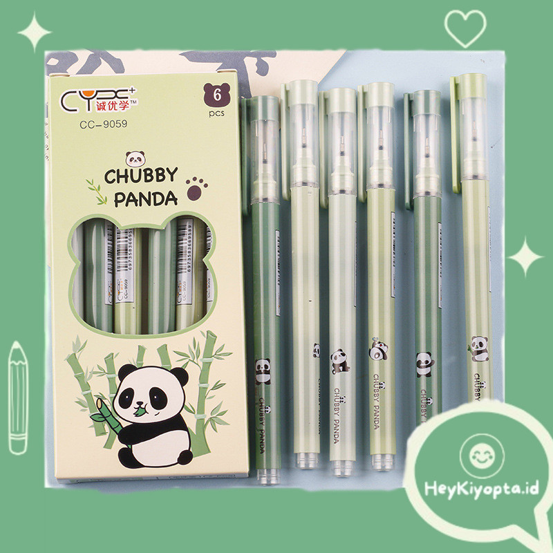 

BEST! 1 SET PULPEN GEL TINTA HITAM 0,38 MM MOTIF PANDA CHUBBY FLUFFY ISI 6 PCS