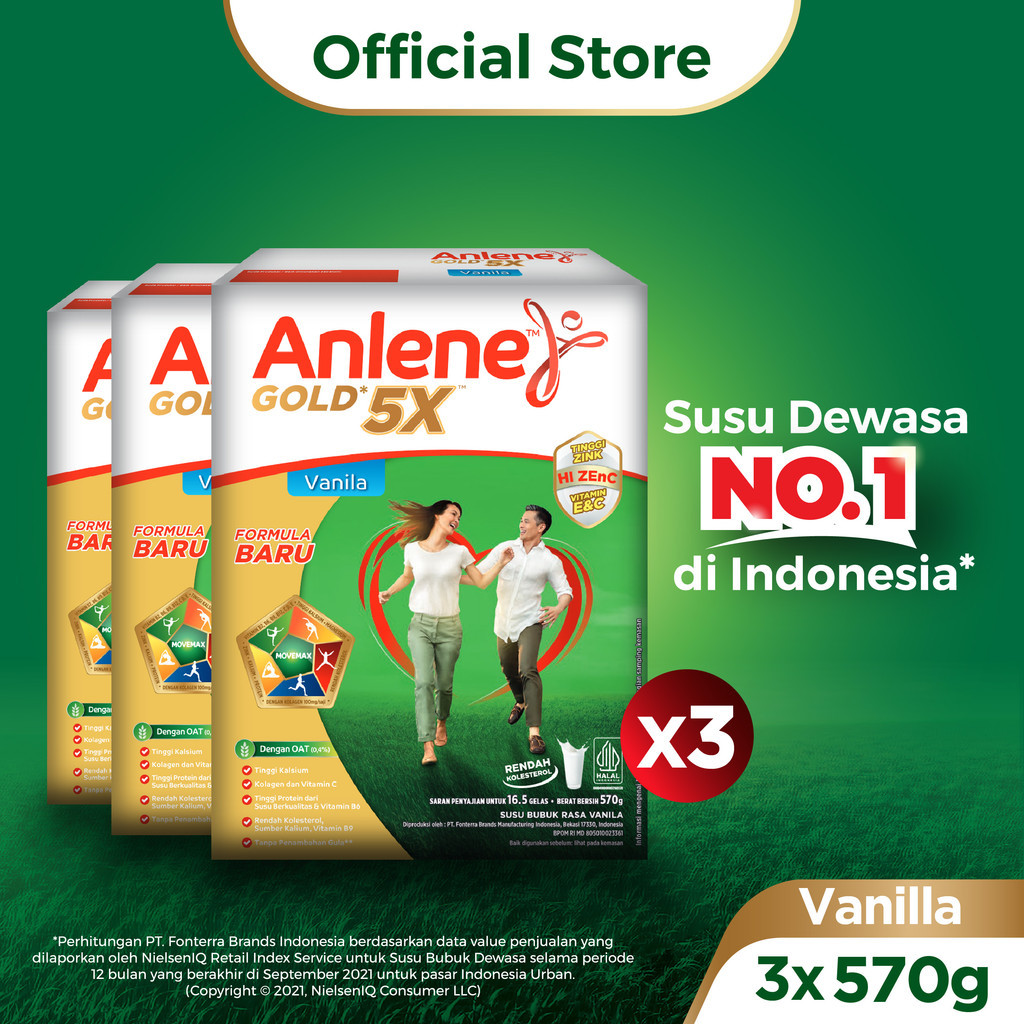 

Anlene Gold 5X Susu Bubuk Dewasa Vanilla 3 x 570g - Nutrisi Tinggi Kalsium Untuk Tulang, Sendi, dan Otot