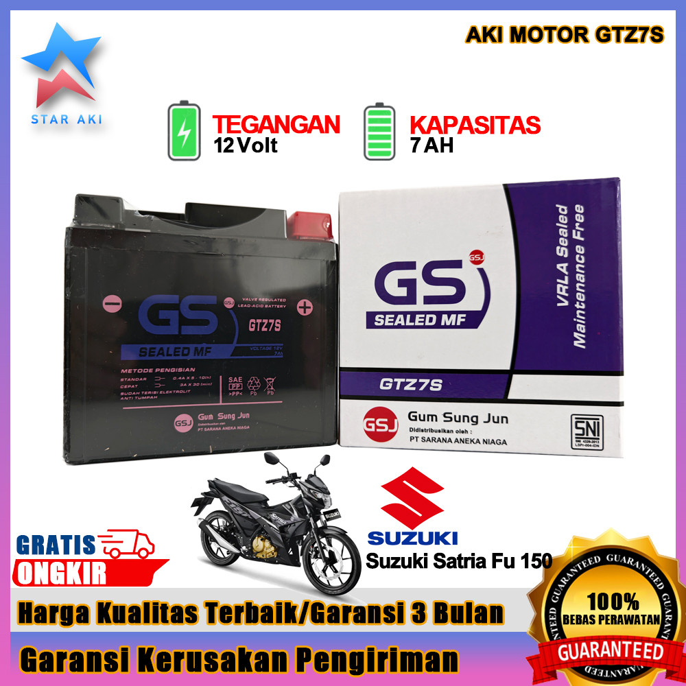 Aki Motor GTZ7S 7Ah Suzuki Satria Fu Satria Fu 150 Aki Kering MF Aki Motor Satria Fu