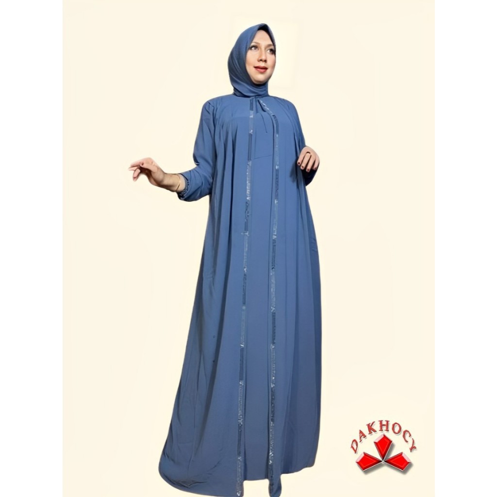 Dakhocy - Gamis Terbaru Bahan Ceruty Babydoll Payet Swarovski Double Puring/Lengan Karet/Tali Pingga