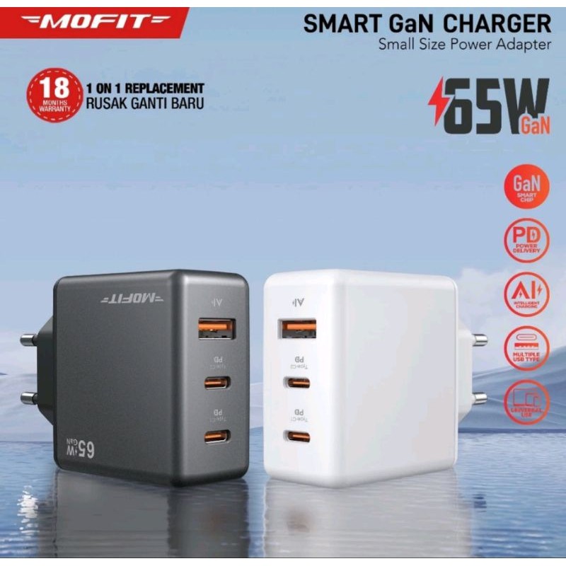 MOFIT CPD65 GaN PD65Watt C+C+A Super Fast Charging Adaptor