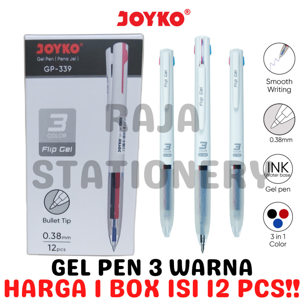 

JoyKO Gel Pen 3 Colours Black Blue Red Flip Pulpen Pen JoyKO 3 Warna Hitam Biru Merah GP-339 [12PCS]
