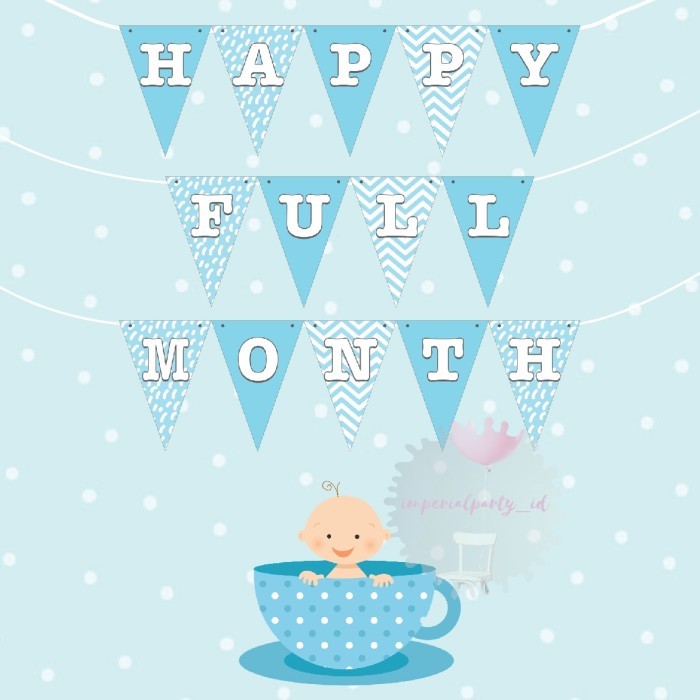 Banner Bunting Flag Happy One 1 Full Month Bulan Baby Bayi - Biru