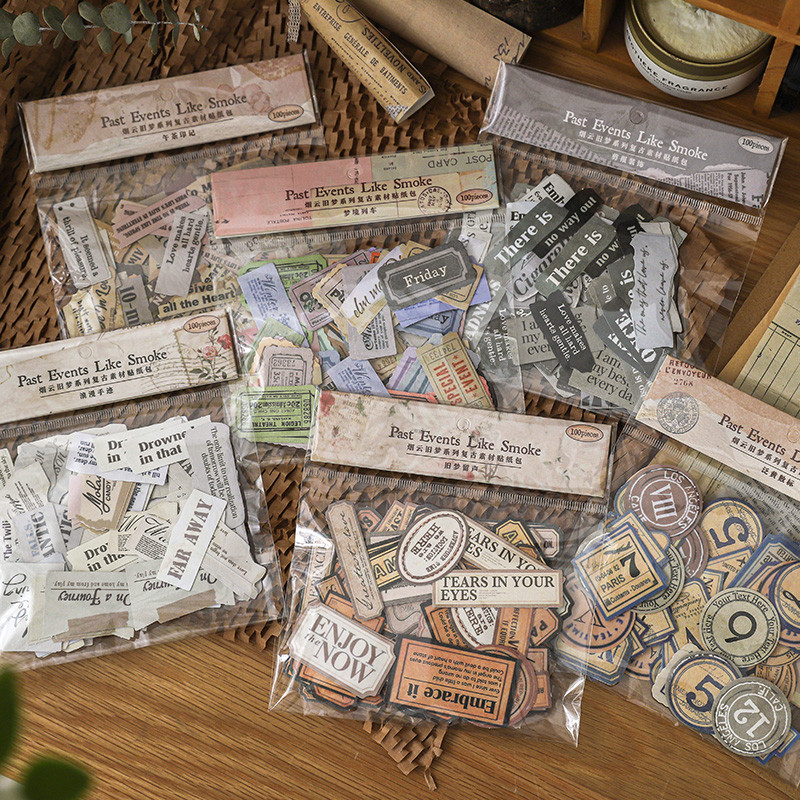 

Yoofun 100 pcs Vintage Ticket Sticker Pack Decorative Diy Diary Album Stationery Scrapbooking Accessories Collage Material