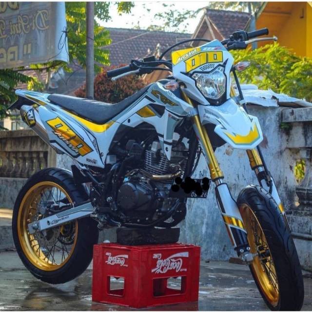 DECAL CRF150 L PUTIH GOLD CUSTOM LAMINASI