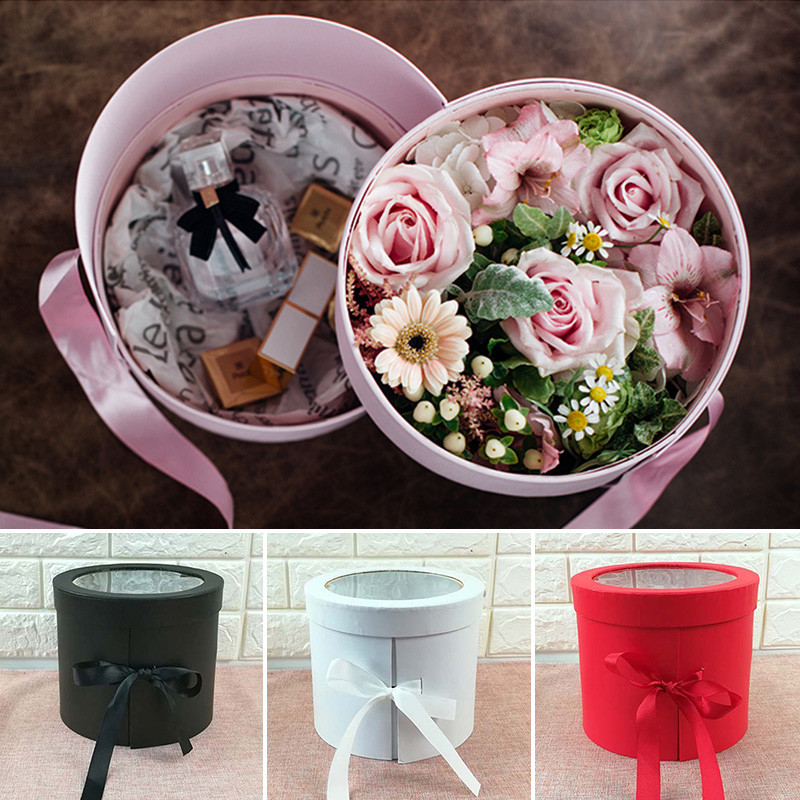 

1PC Round Double Layers Rotating Gift Box Cylinder Flower Bouquet Packing Box Wedding Birthday Party Guest Gift Decorations