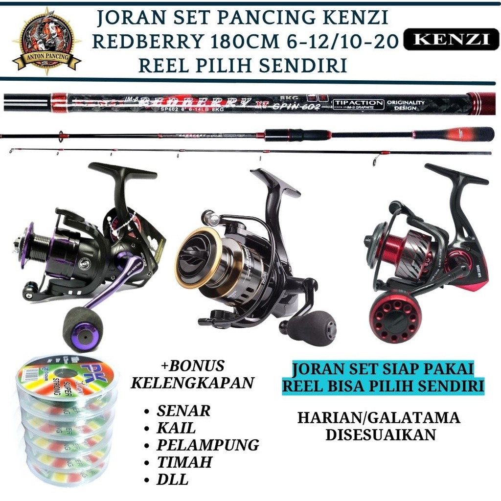 Joran Paket Pancing Set Siap Pakai Kenzi Redberry 180cm  + Reel Pilih Sendiri + Bonus Aksesoris