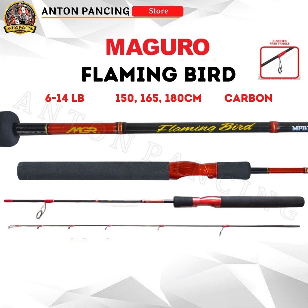 Joran Pancing Spinning Maguro Flaming Bird Carbon 150 165 180 CM Action Lentur 6 -14 LB Max Drag 7 K