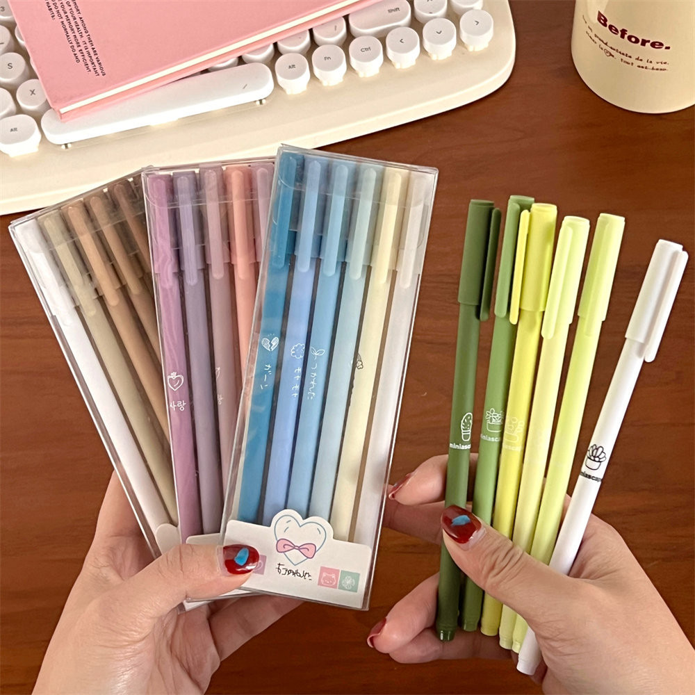 

6Pcs/Set Cute Morandi Gel Pen Kawaii 0.5mm Black BallPen Office School Stationery Supplies Student Writing Water Pen Neutral Pen