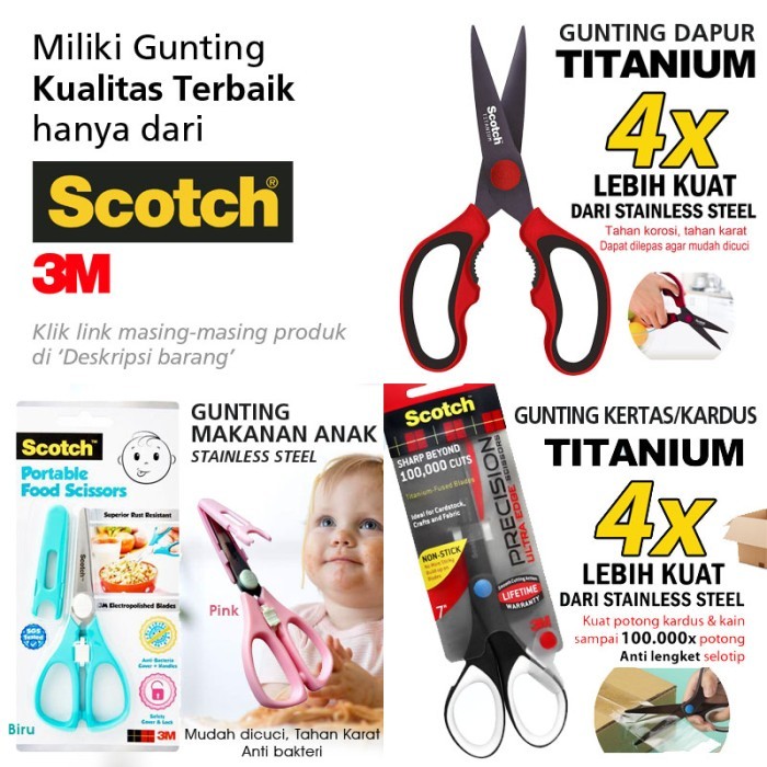 

Scotch 3M Gunting Titanium Tajam untuk Kardus Kertas Anti Lengket