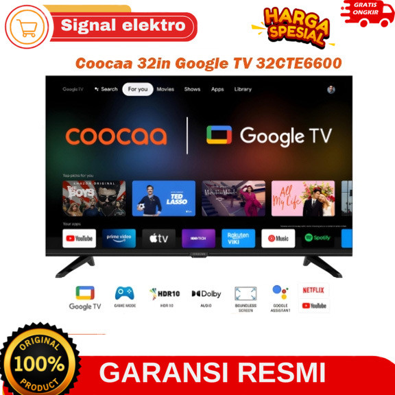 coocaa 32in 32CTE6600 Google TV android 2K garansi resmi free bracket free bandar lampung
