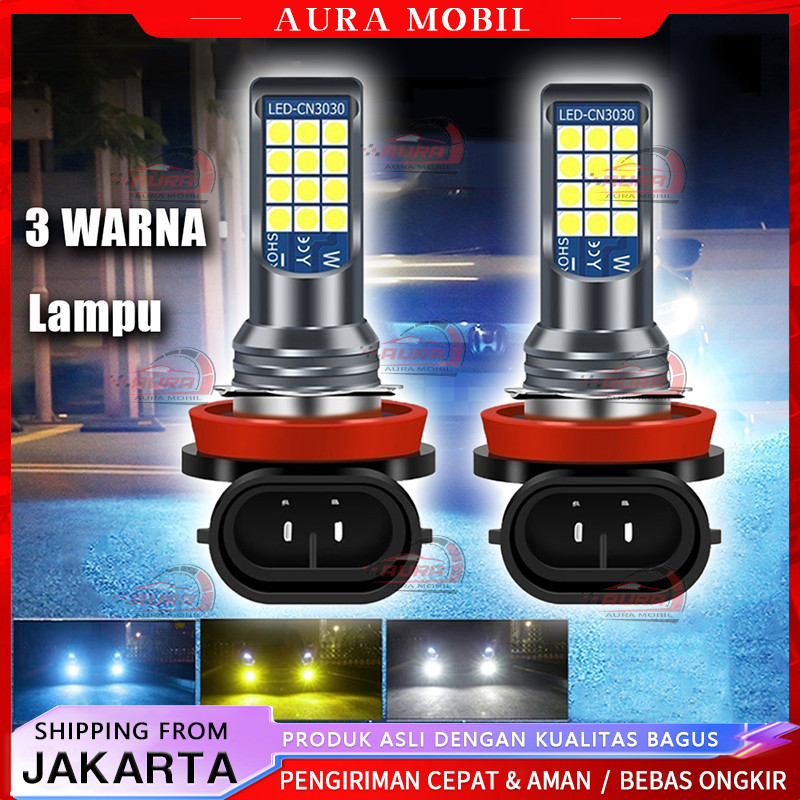 Lampu Kabut LED Lampu LED H11 H8 H16 Fog Lamp Foglamp Lampu Kabut Mobil 24SMD Kuning Putih Biru 3 Wa