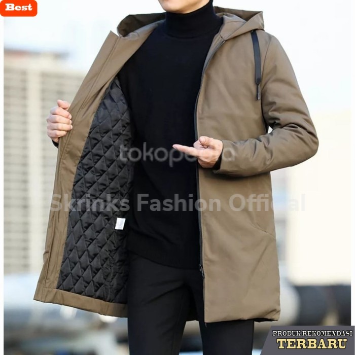 hoodie pria kekinian Jaket Long Coat Hoodie Pria Cream M - MAROON, M