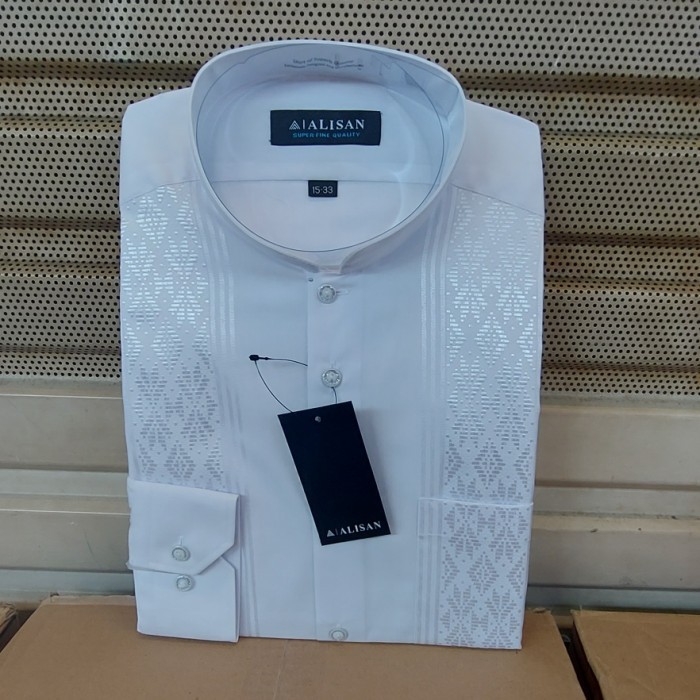 [New Arrival] Kemeja Alisan Koko Bordir Putih Lengan Panjang - 14½ ( S )