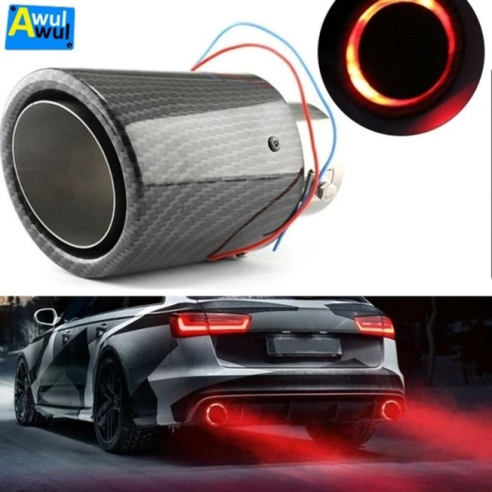 Muffler Knalpot Mobil Ujung Pipa LAMPU LED CARBON Universal 2 warna - Aidolshop