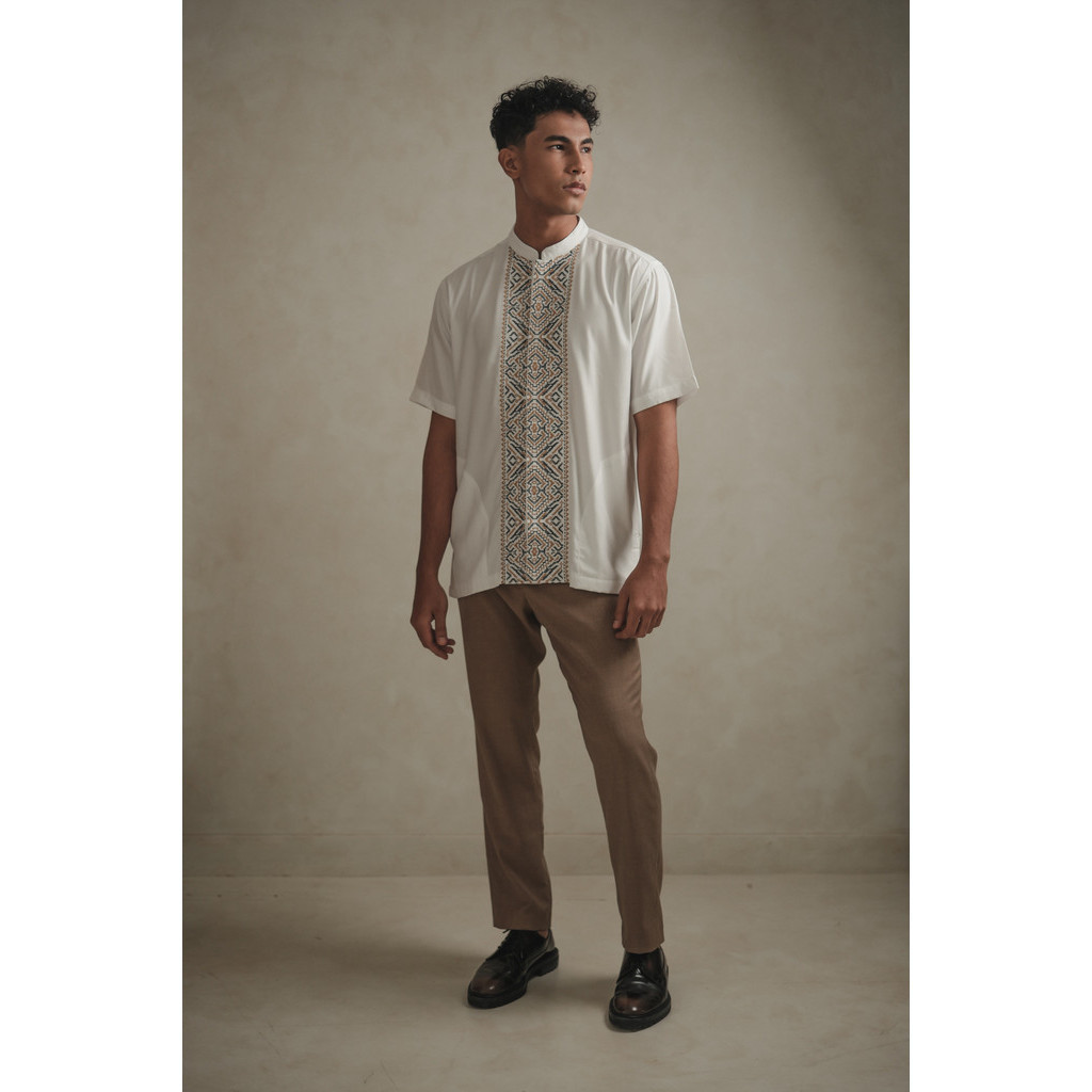 CUCI GUDANG LARUSSO KEMEJA KOKO BORDIR LENGAN PENDEK PRIA - ORANGE NAVY