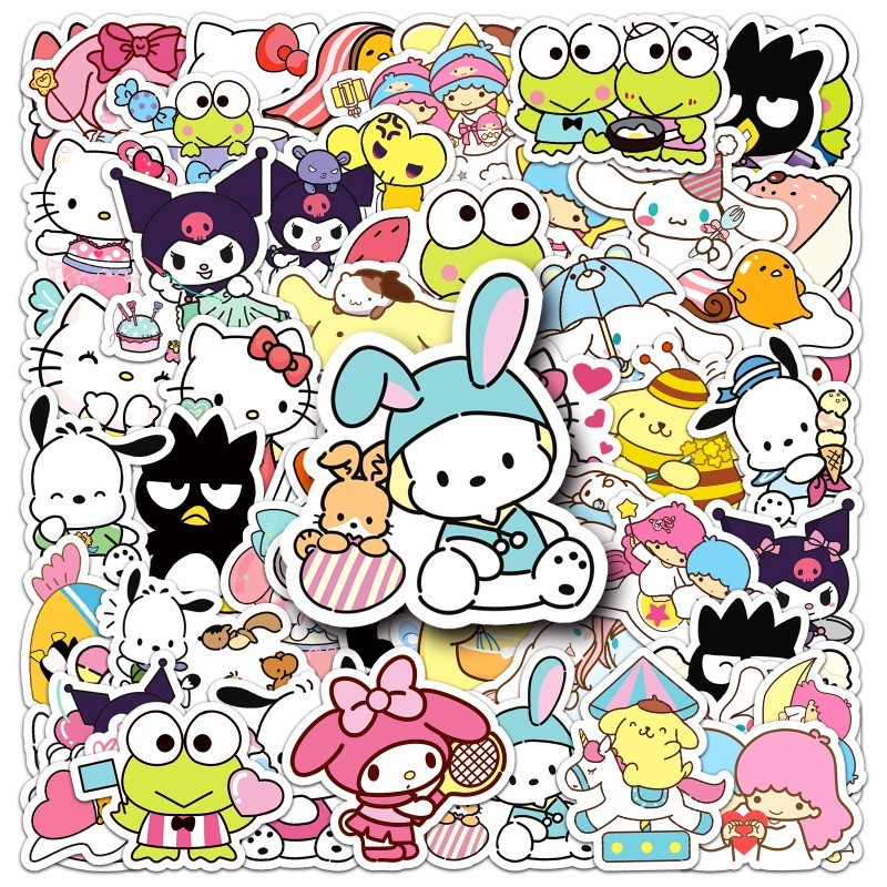 

50Pcs Sanrio Stickers Kawaii Hello Kitty Kuromi Stickers My Melody Cinnamoroll Laptop Phone Waterproof Sticker Decals Kids Toy