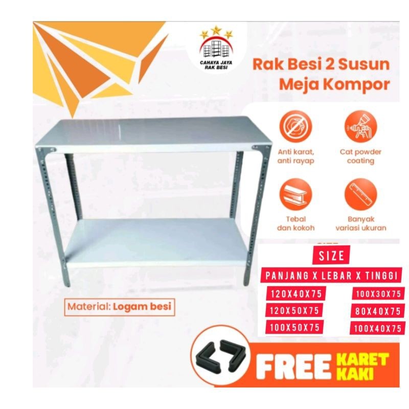 ME27 Rak Besi 2 Susun Untuk Meja Kompor Minimalis Serbaguna Mudah Dirakit Kuat Kokoh Kaki Rendah