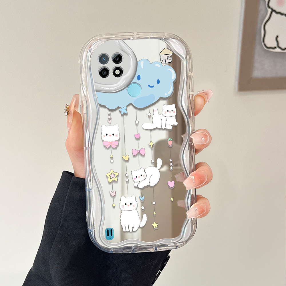 Realme C21 Cat Bow Mirror Silicone Phone Case Casing soft Hp Softcase Kesing 5226 JZ