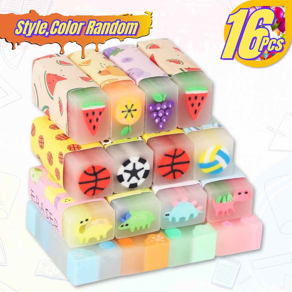 

16 Pcs Cute Erasers for Kids Bulk , Pack Animal Food Fun Desk Pets Pencil Students School Supplies Prize Gifts Party Favors