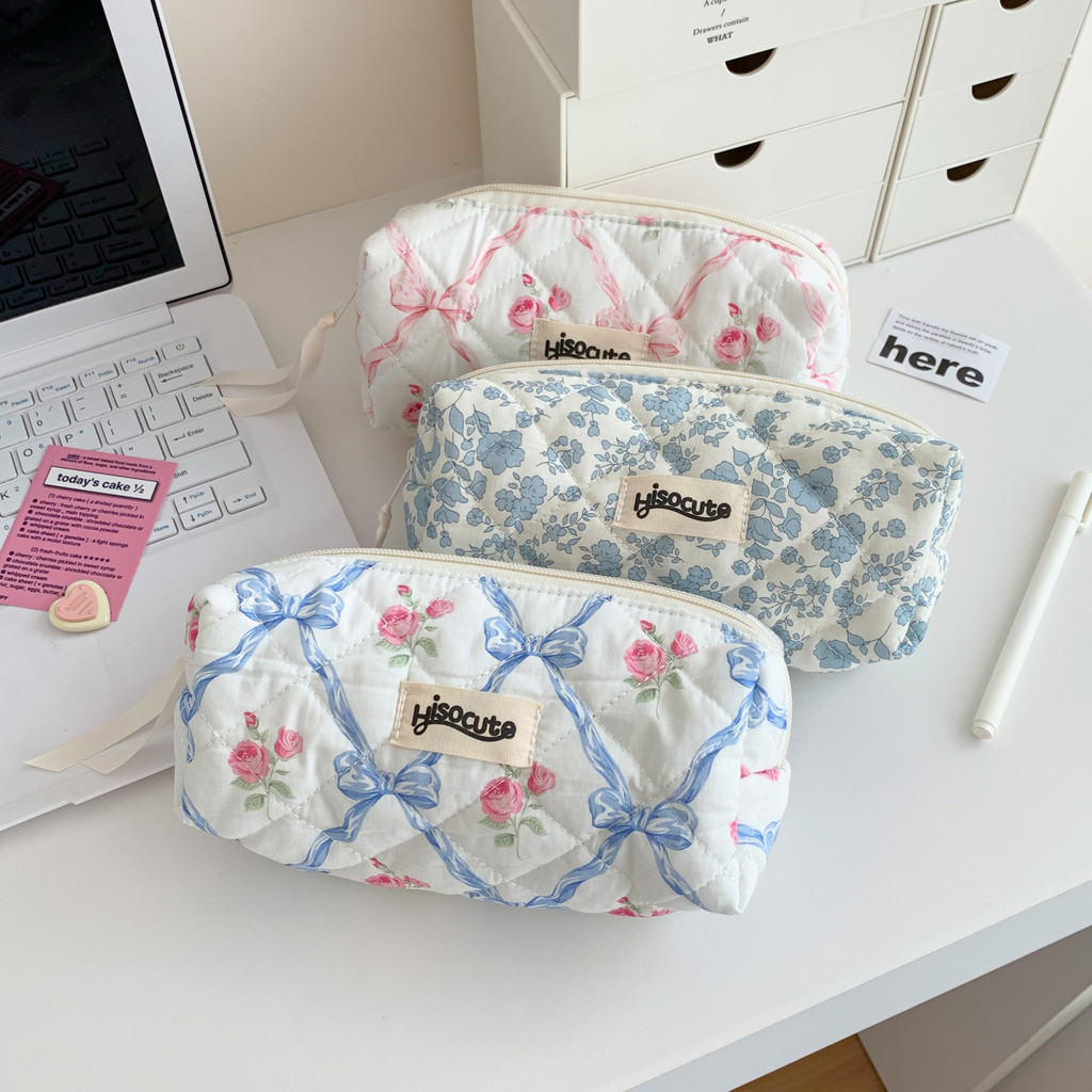 

Ins simple Bow Pencil Case For Student Cotton Stationary Storage Bag Writting Pen Case Makeup Pouch