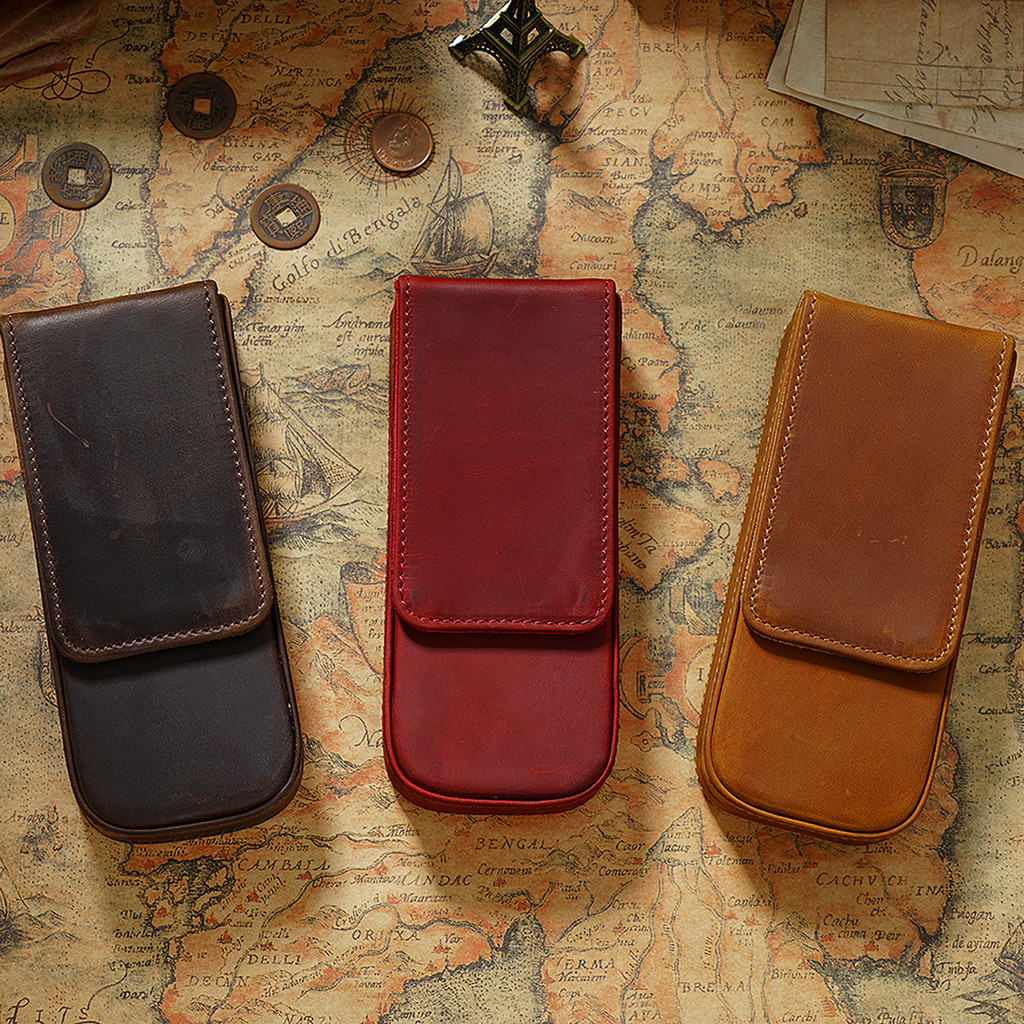 

High-end Genuine Leather Pencil Case with Removable Pen Holder Vintage 3 Slots Pen Pouch Pencil Bags School Office Stationary