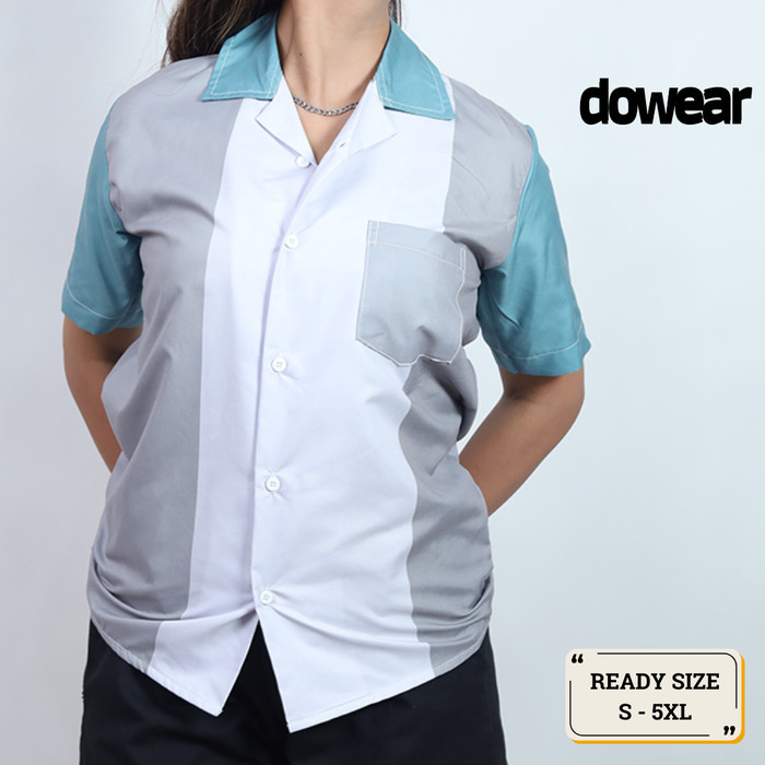 Hem Baju Kemeja Polos Pria Wanita Lengan Pendek Premium Oversize Trend Printing TOSCA ABU 209 - M